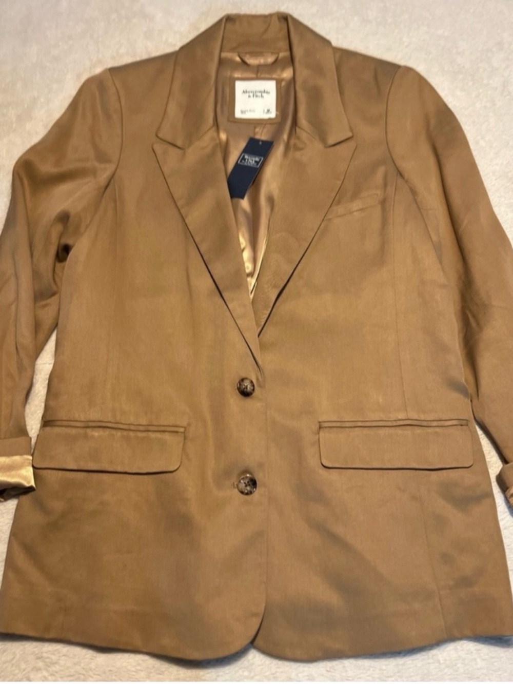 NWT Abercrombie & Fitch Women's Camel/Tan Single-Breasted Blazer - Picture 7 of 10